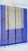 Kanchipuram Traditional Pure Silk Saree Half White Body with Blue Pallu