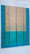 Kanchipuram Traditional  Pure Silk Tussar Body With Light Blue Border