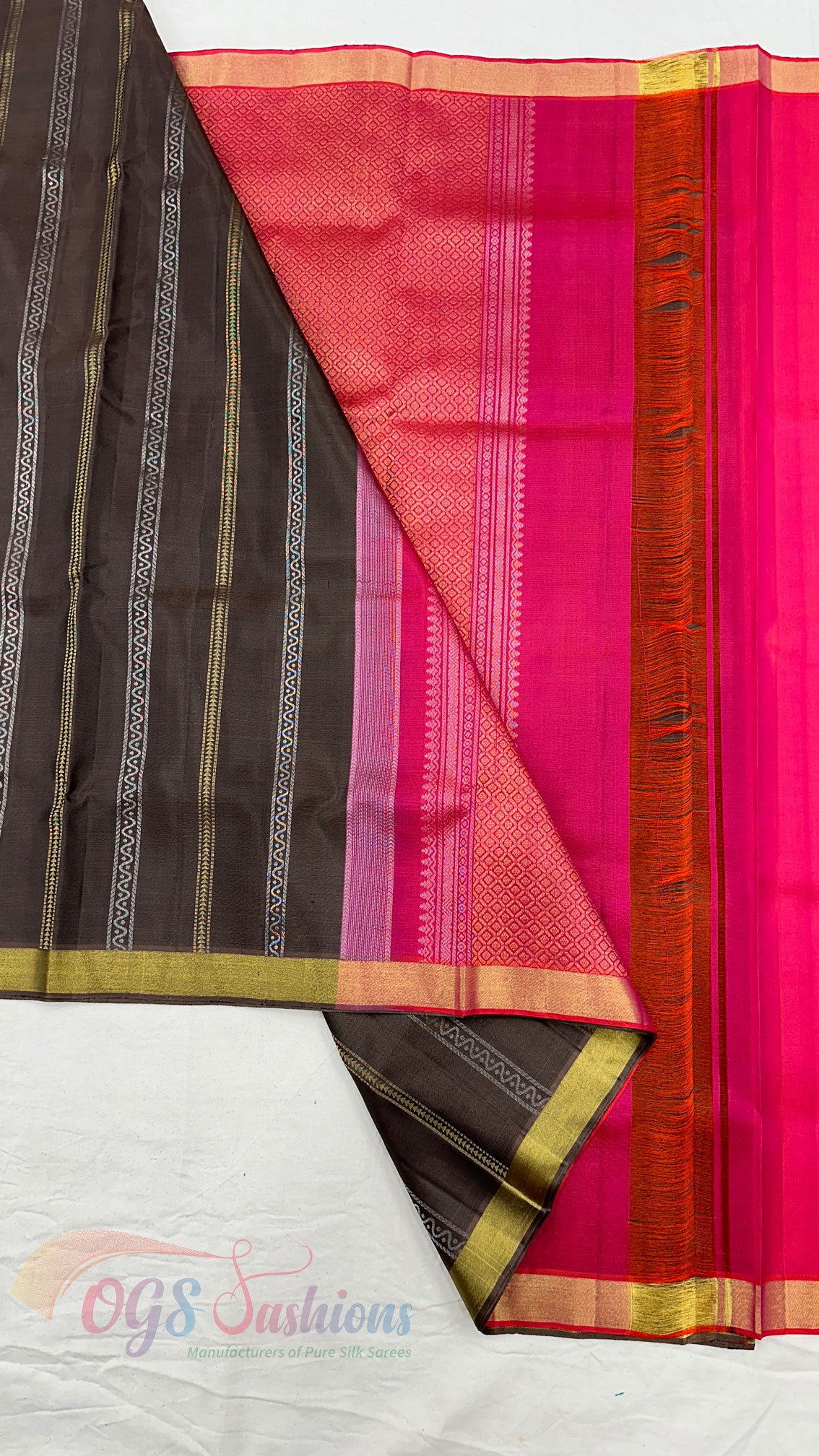 Kanchipuram Traditional Pure Silk saree Brown Body and Rani Pallu