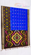 Traditional Handloom Pochampalli Pure Silk Saree Royal Blue Body with Coffee Brown