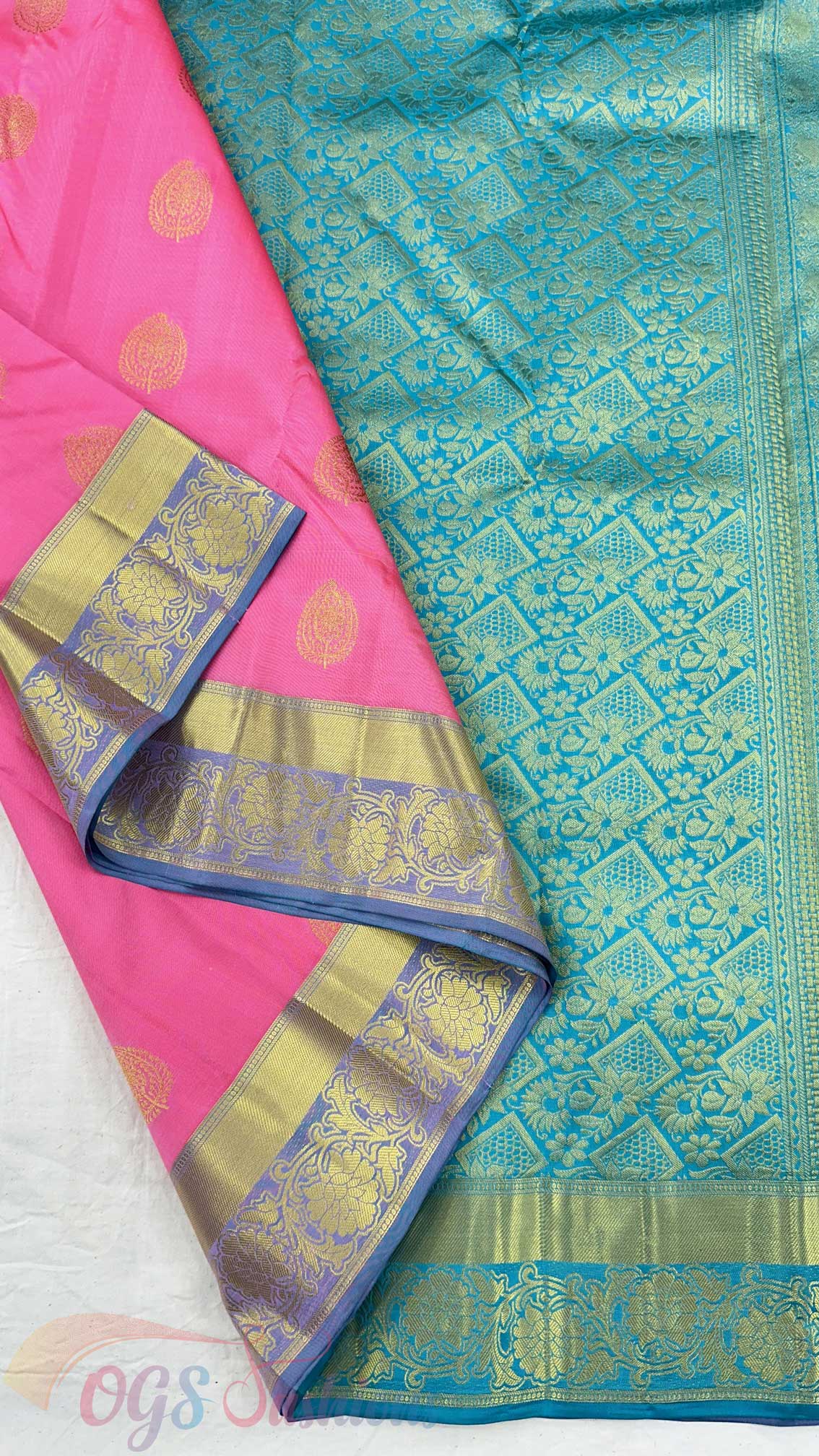 Kanchipuram Traditional Pure Silk Saree with Light Pink body & Green Pallu