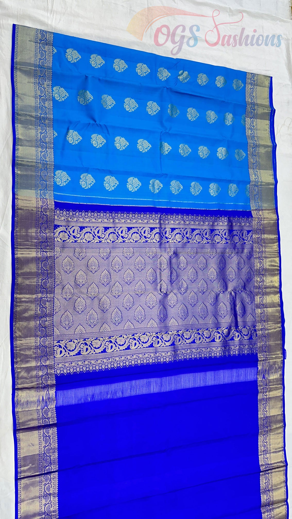Kanchipuram Traditional Pure Silk Saree with Blue Body & Royal Blue Pallu
