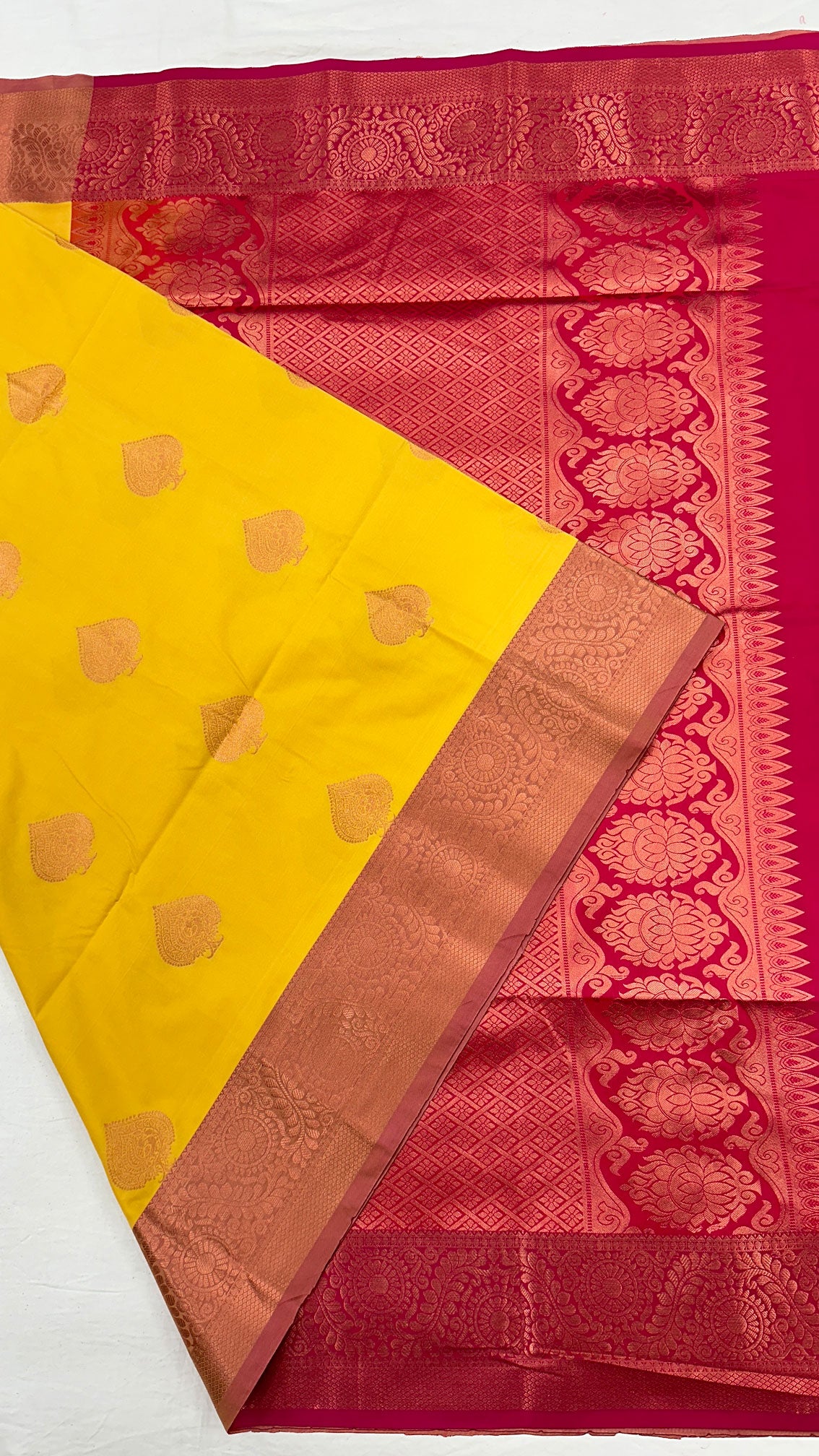Semi Silk Korvai Yellow Body with Rani Pallu