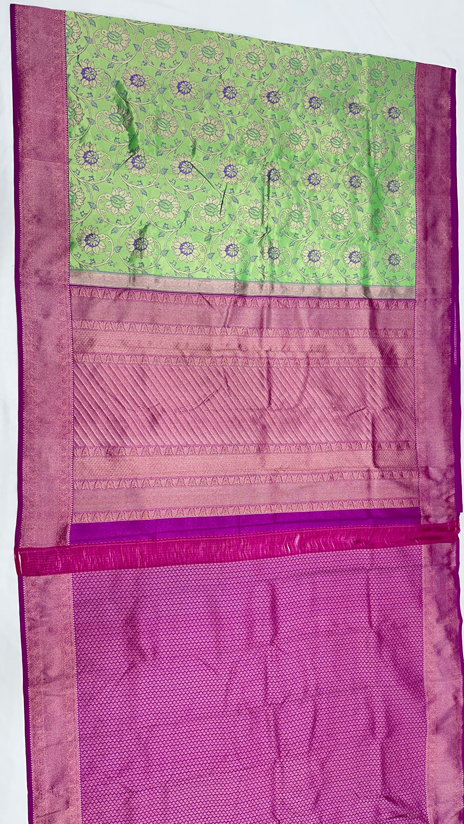 Kanchipuram Bridal Silk Saree with Rexona Body with Megenta Border, Pallu, Blouse