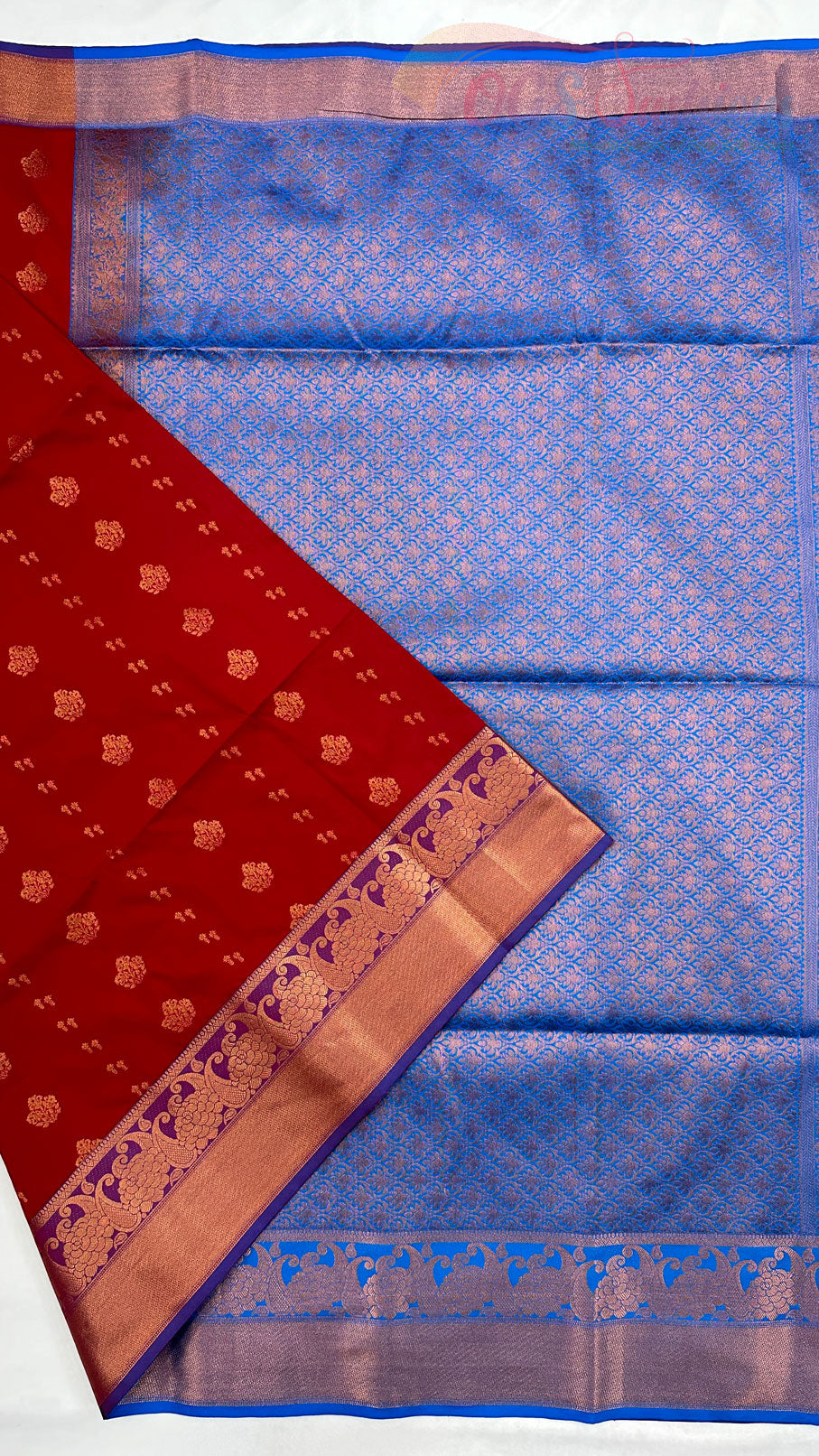 Semi Silk Maroon Body with Royal Blue Pallu