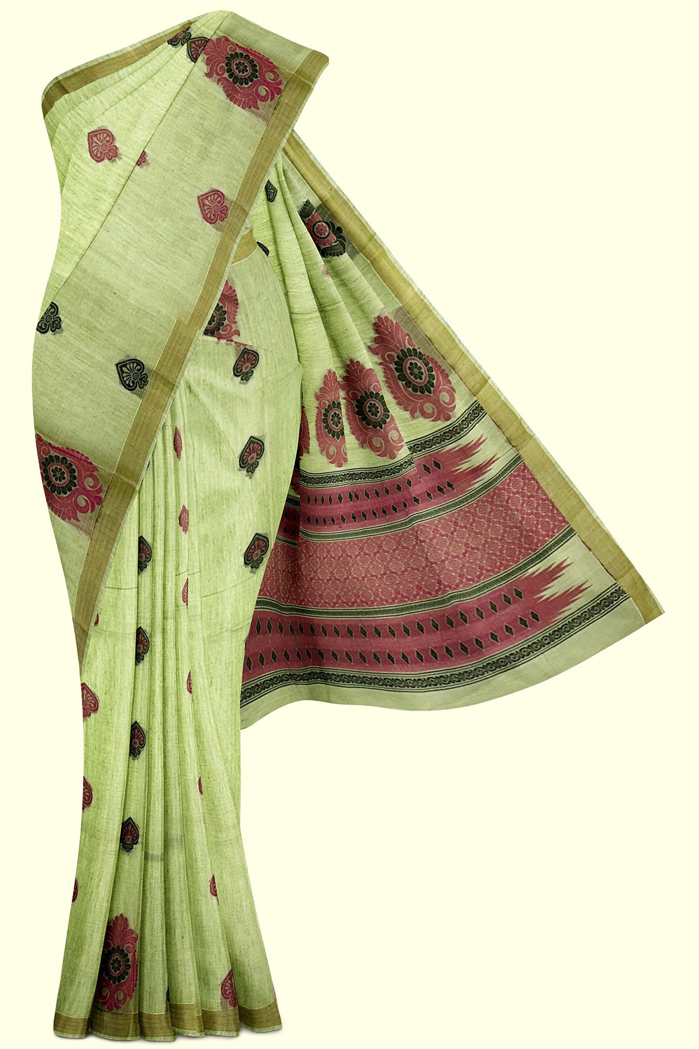 Pure Cotton Green Saree with Multi Color Thread Weaving Putta