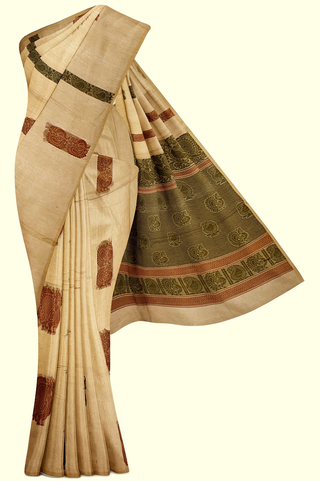 Pure Cotton Pastel Brown Saree with Multi Color Thread Weaving Putta