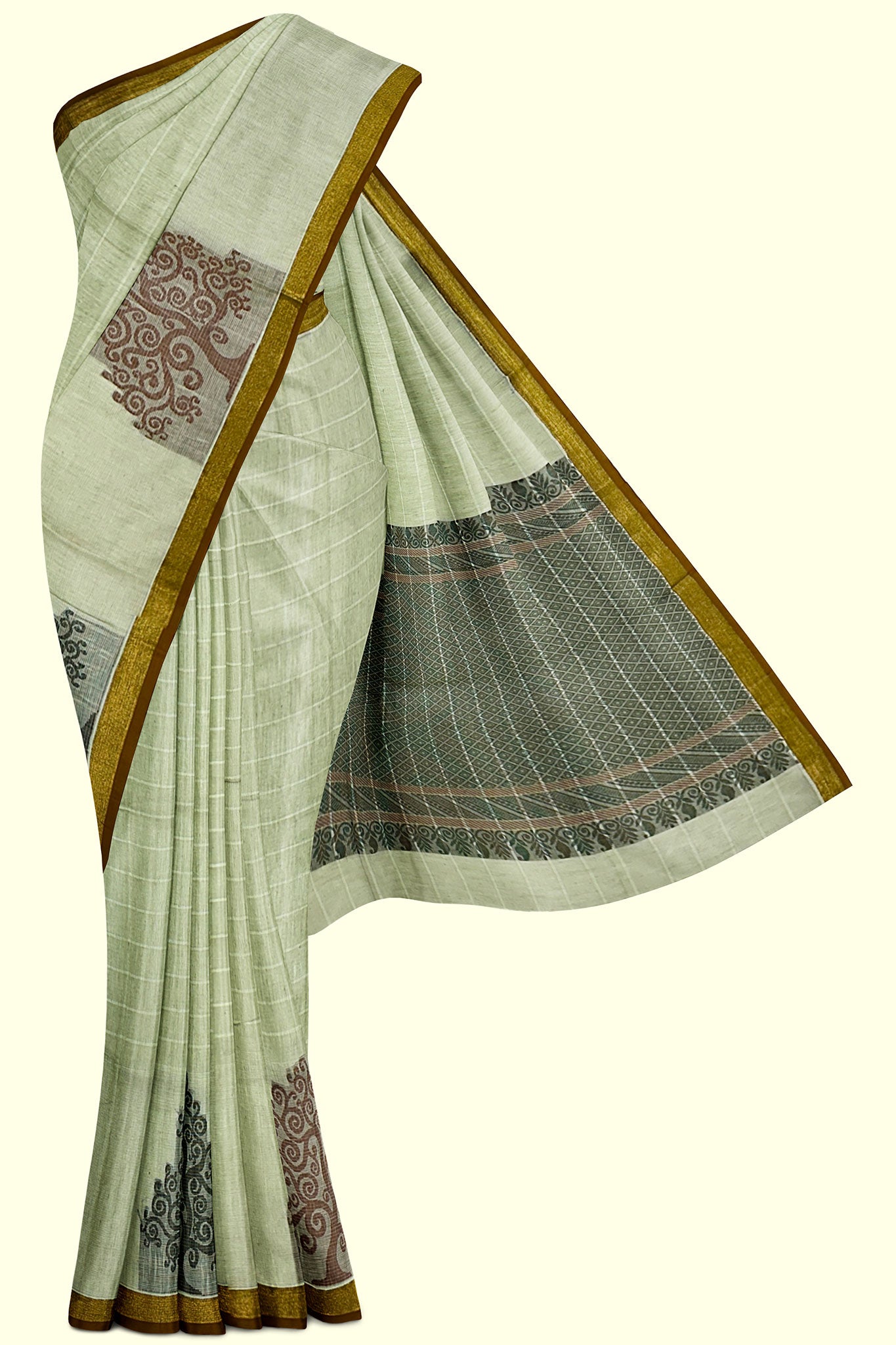 Pure Cotton Light Green Saree with Multi Color Thread Weaving Putta