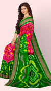 Traditional Handloom Pochampalli Pure Silk Saree Pink Body with Green Pallu