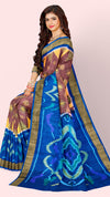 Traditional Handloom Pochampalli Pure Silk Saree Light Brown with Blue Pallu