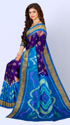 Traditional Handloom Pochampalli Pure Silk Saree Dark Purple Body with Blue Pallu