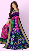 Traditional Handloom Pochampalli Pure Silk Saree Magenta Body with Navy Pallu