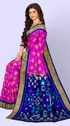 Traditional Handloom Pochampalli Pure Silk Saree Dark Rose Body with Blue Pallu